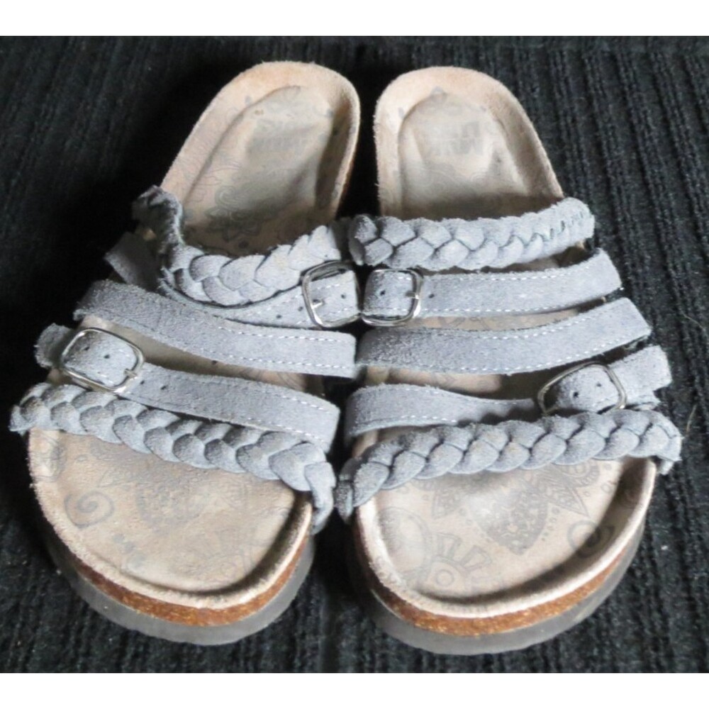 MUK LUKS Grey Suede Sandals Braided Strap Terri  Women's‎ Size 7